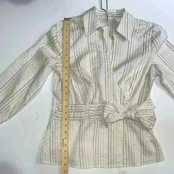 Vintage Striped Button-Up  Blouse with Waist Tie - Picture 2 of 9